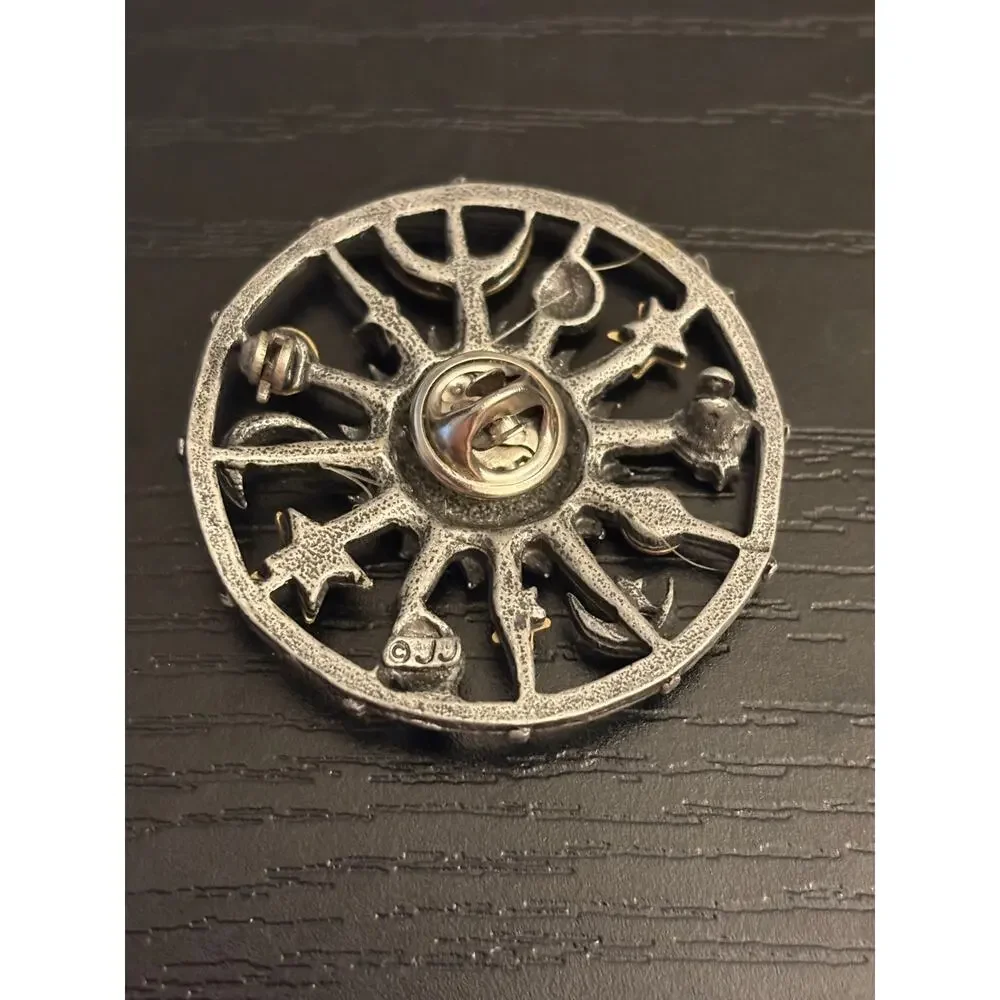 JJ Signed Pewter Celestial Sun Moon Stars Pin Stick Closure